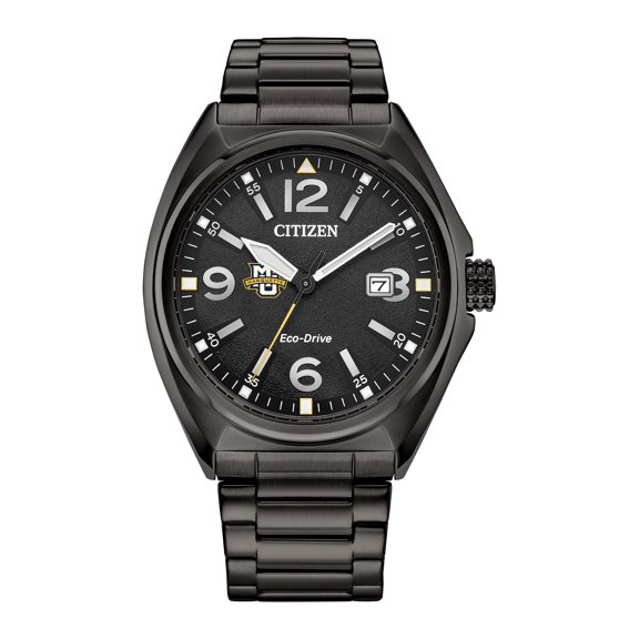 Men's Citizen Watch Black Marquette Golden Eagles Eco-Drive Sport Casual Stainless Steel Black Dial Bracelet Watch