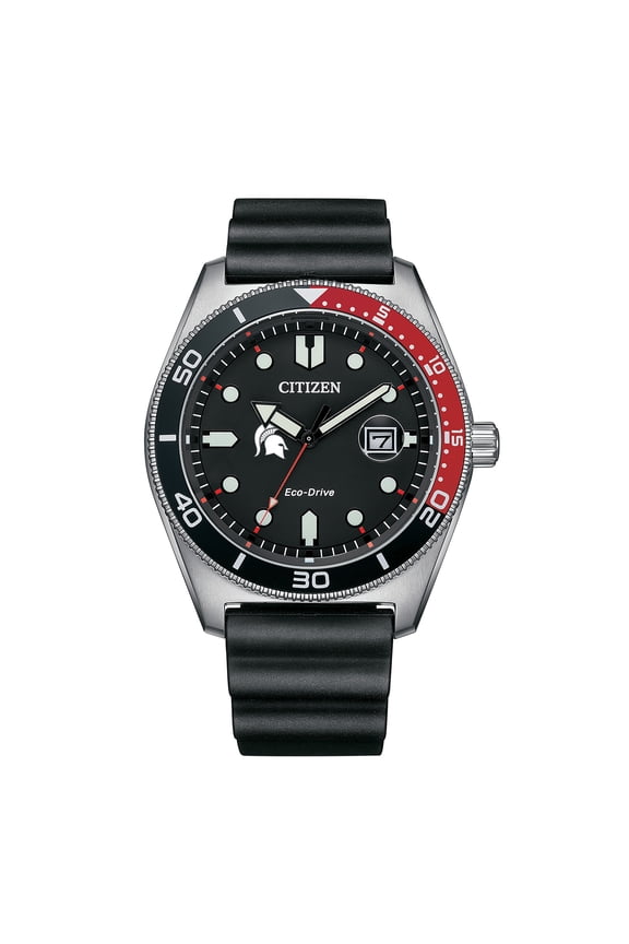 Men's Citizen Watch Black Michigan State Spartans Eco-Drive Sport Casual Black Dial Watch w/Polyurethane Strap