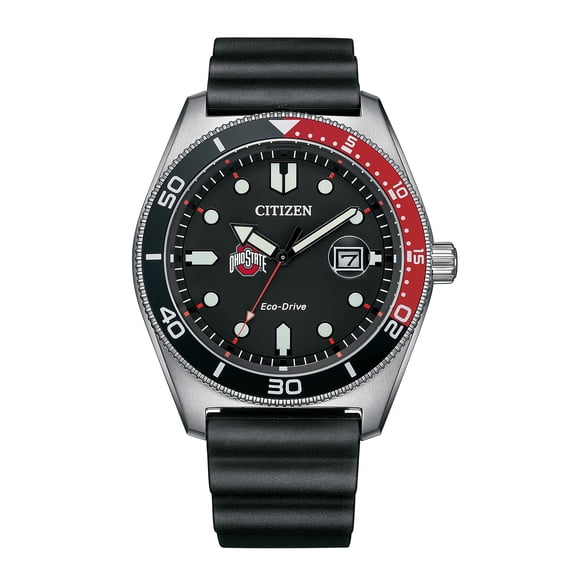 Men's Citizen Watch Black Ohio State Buckeyes Eco-Drive Sport Casual Black Dial Watch with Polyurethane Strap