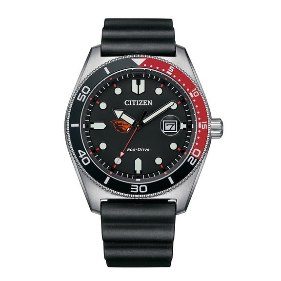 Men's Citizen Watch Black Oregon State Beavers Eco-Drive Sport Casual Black Dial Watch with Polyurethane Strap