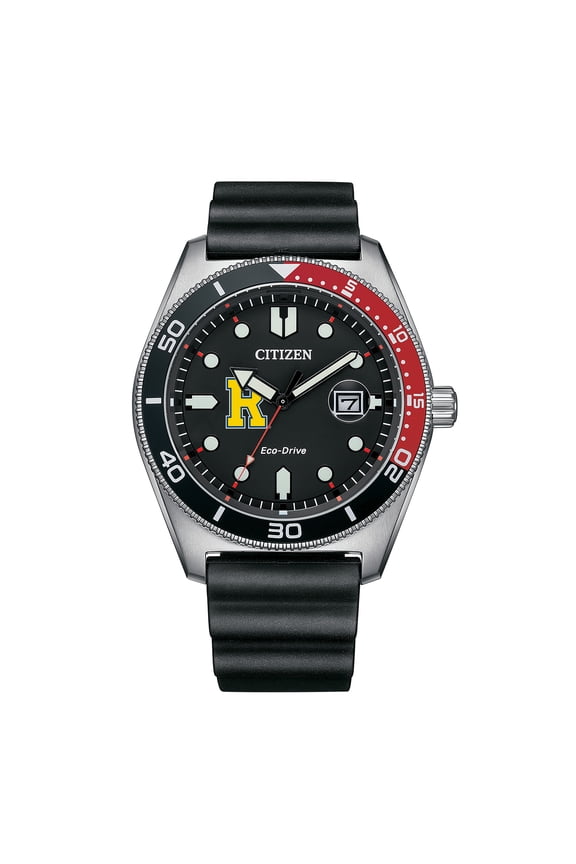 Men's Citizen Watch Black Rochester Yellow Jackets Eco-Drive Sport Casual Black Dial Watch with Polyurethane Strap