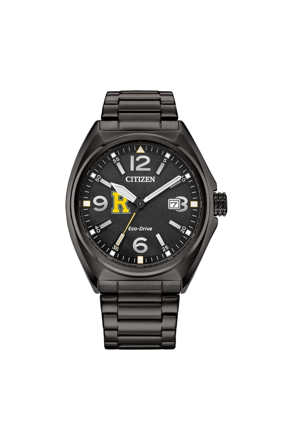 Men's Citizen Watch Black Rochester Yellow Jackets Eco-Drive Sport Casual Stainless Steel Black Dial Bracelet Watch