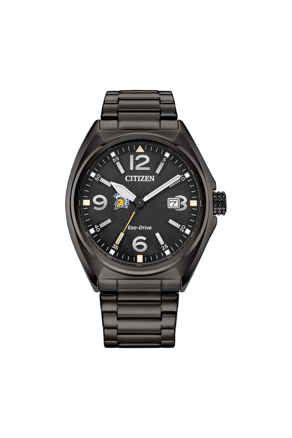 Men's Citizen Watch Black San Jose State Spartans Eco-Drive Sport Casual Stainless Steel Black Dial Bracelet Watch