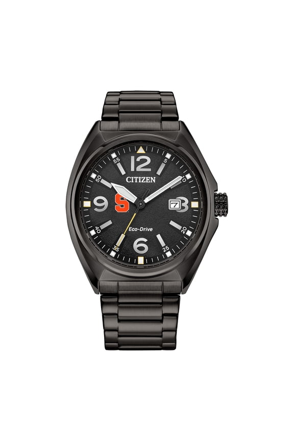 Men's Citizen Watch Black Syracuse Orange Eco-Drive Sport Casual Stainless Steel Black Dial Bracelet Watch