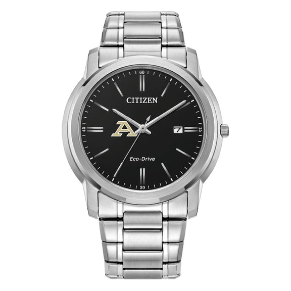 Men's Citizen Watch Silver Akron Zips Eco-Drive Black Dial Stainless Steel Watch