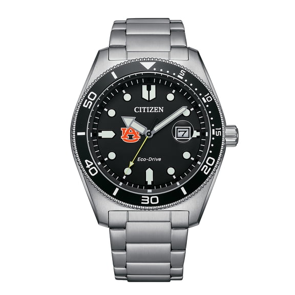 Men's Citizen Watch Silver Auburn Tigers Eco-Drive Sport Casual Stainless Black Dial Steel Watch