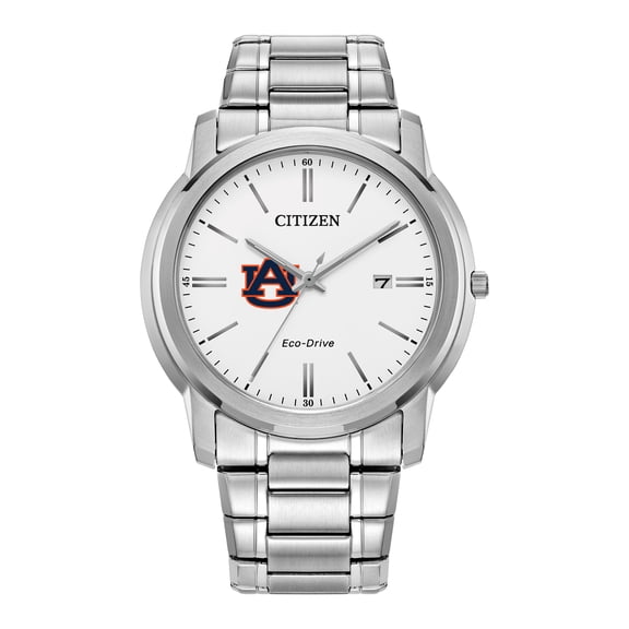 Men's Citizen Watch Silver Auburn Tigers Eco-Drive White Dial Stainless Steel Watch