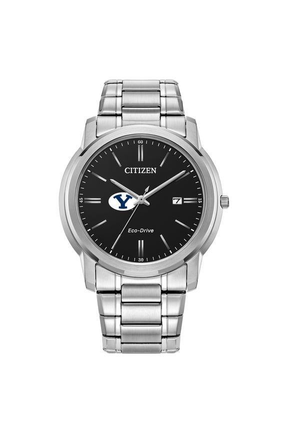 Men's Citizen Watch Silver BYU Cougars Eco-Drive Black Dial Watch