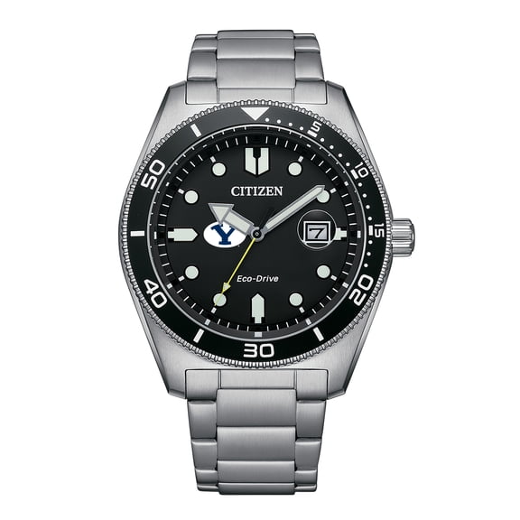 Men's Citizen Watch Silver BYU Cougars Eco-Drive Sport Casual Stainless Black Dial Steel Watch
