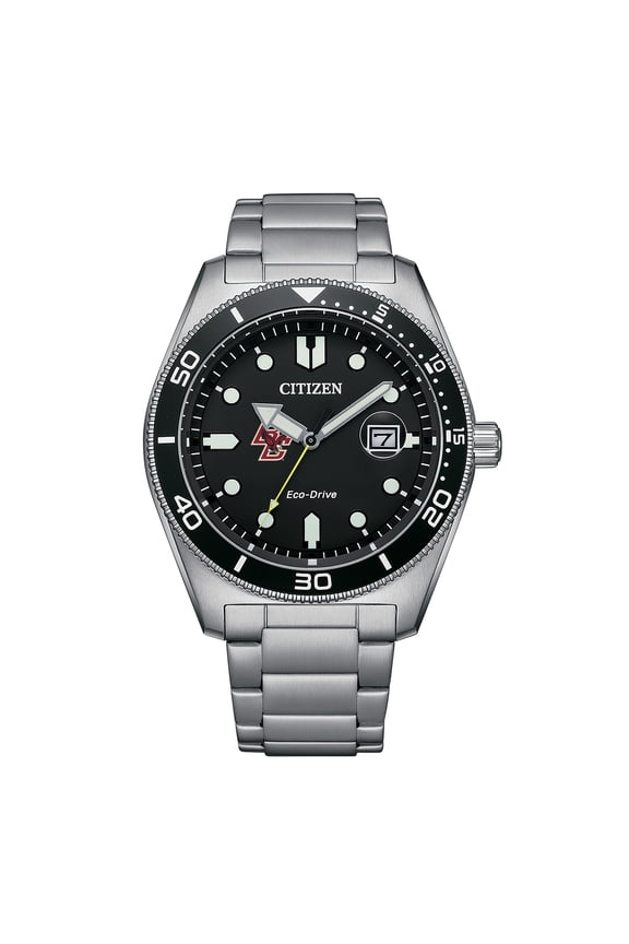 Men's Citizen Watch Silver Boston College Eagles Eco-Drive Sport Casual Stainless Black Dial Steel Watch