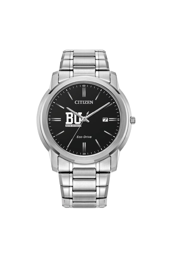 Men's Citizen Watch Silver Boston University Eco-Drive Black Dial Stainless Steel Watch