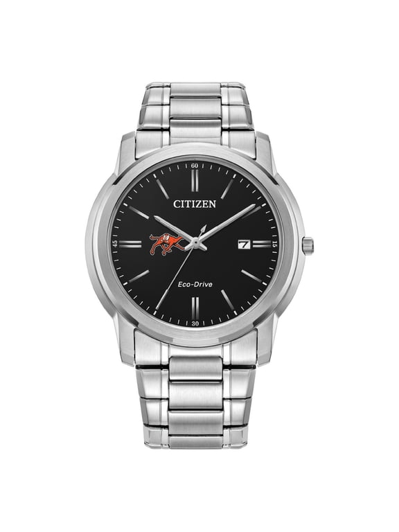 Men's Citizen Watch Silver Campbell Fighting Camels Eco-Drive Black Dial Stainless Steel Watch