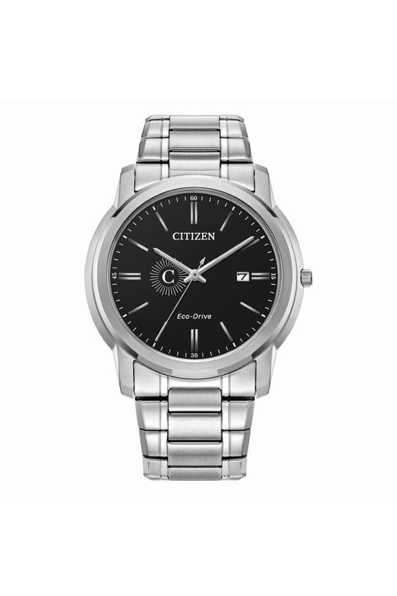 Men's Citizen Watch Silver Carleton Knights Eco-Drive Black Dial Stainless Steel Watch