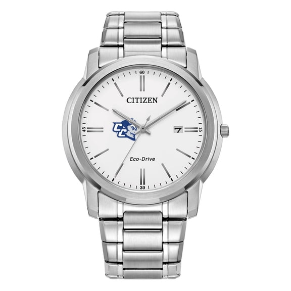 Men's Citizen Watch  Silver Central Connecticut State Blue Devils Eco-Drive White Dial Stainless Steel Watch