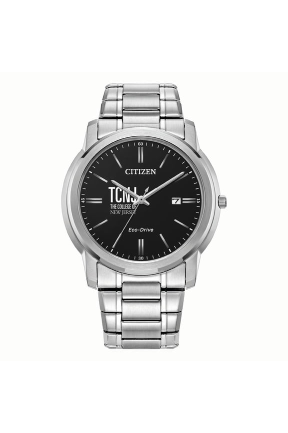 Men's Citizen Watch Silver College of New Jersey Lions Eco-Drive Black Dial Stainless Steel Watch