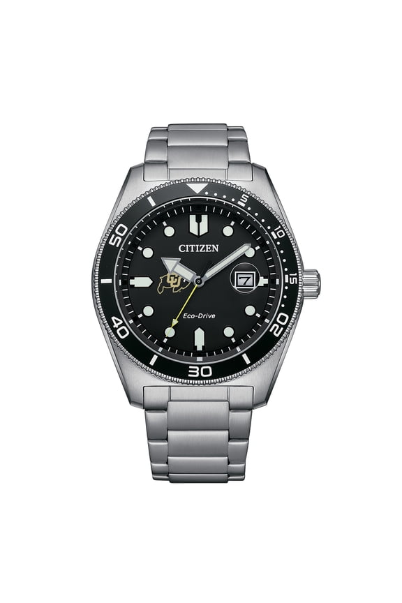 Men's Citizen Watch Silver Colorado Buffaloes Eco-Drive Sport Casual Stainless Black Dial Steel Watch