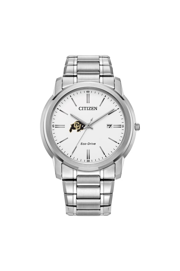 Men's Citizen Watch Silver Colorado Buffaloes Eco-Drive White Dial Stainless Steel Watch