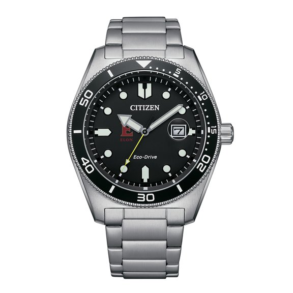 Men's Citizen Watch Silver Elon Phoenix Eco-Drive Sport Casual Stainless Black Dial Steel Watch