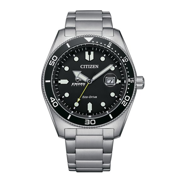 Men's Citizen Watch Silver Emory Eagles Eco-Drive Sport Casual Stainless Black Dial Steel Watch