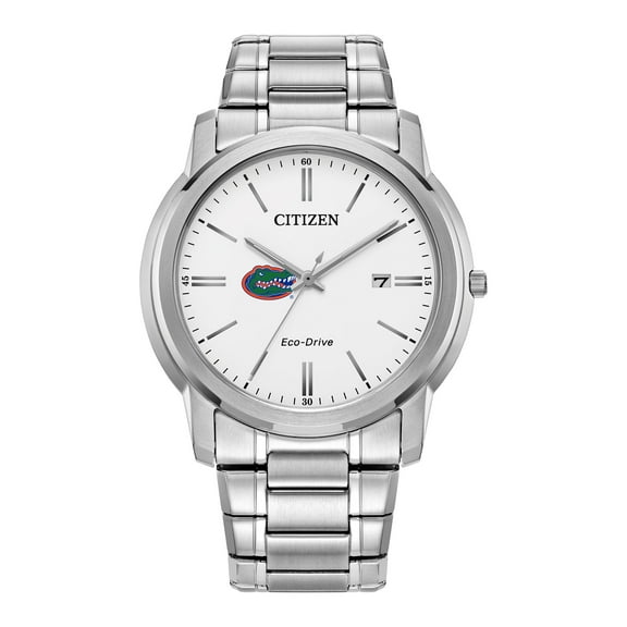 Men's Citizen Watch Silver Florida Gators Eco-Drive White Dial Stainless Steel Watch