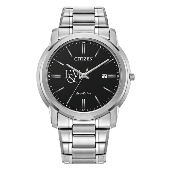 Men's Citizen Watch  Silver Franklin & Marshall Diplomats Eco-Drive Black Dial Stainless Steel Watch