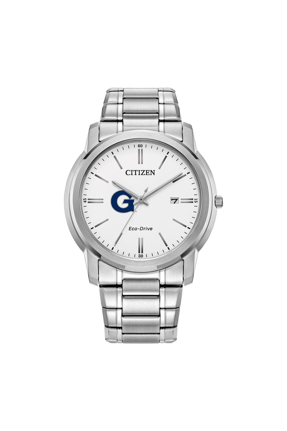 Men's Citizen Watch Silver Georgetown Hoyas Eco-Drive White Dial Stainless Steel Watch