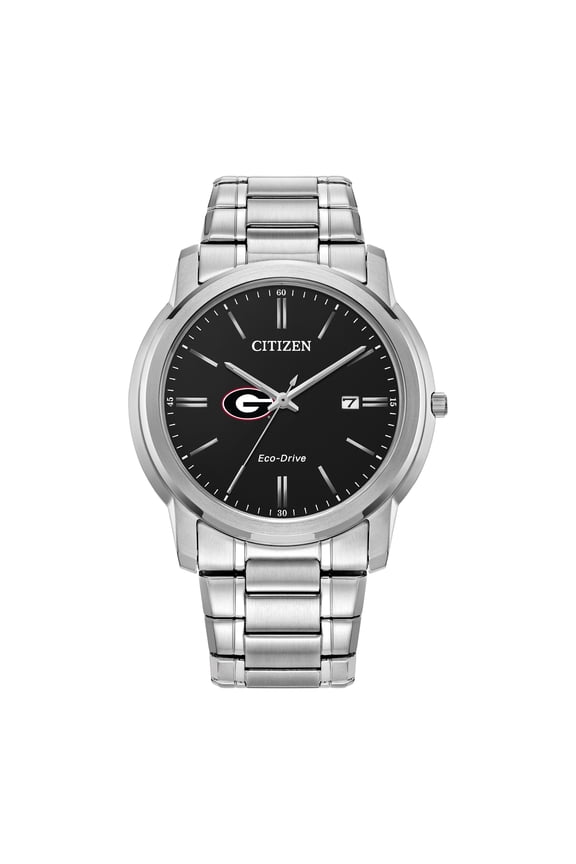 Men's Citizen Watch Silver Georgia Bulldogs Eco-Drive Black Dial Stainless Steel Watch
