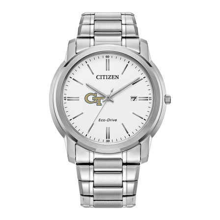 Men's Citizen Watch Silver Georgia Tech Yellow Jackets Eco-Drive White Dial Stainless Steel Watch
