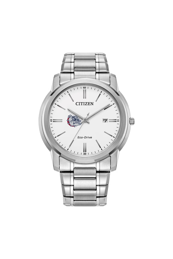 Men's Citizen Watch Silver Gonzaga Bulldogs Eco-Drive White Dial Stainless Steel Watch
