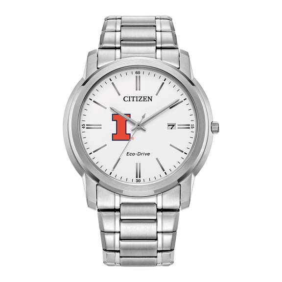 Men's Citizen Watch Silver Illinois Fighting Illini Eco-Drive White Dial Stainless Steel Watch