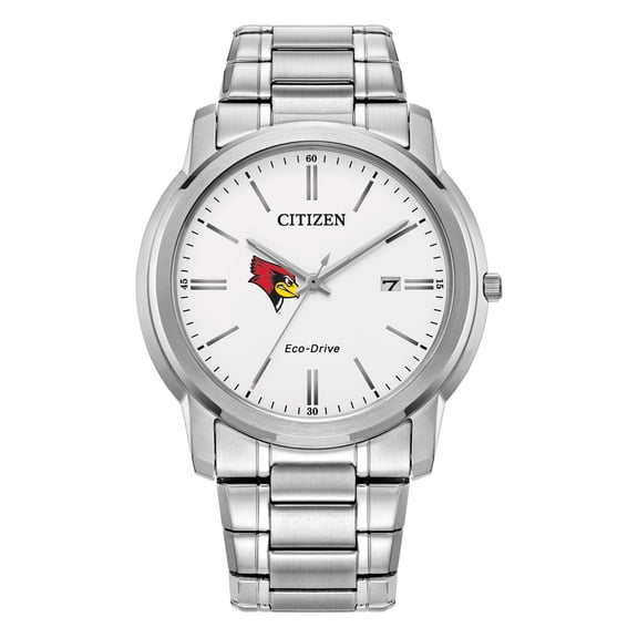 Men's Citizen Watch  Silver Illinois State Redbirds Eco-Drive White Dial Stainless Steel Watch