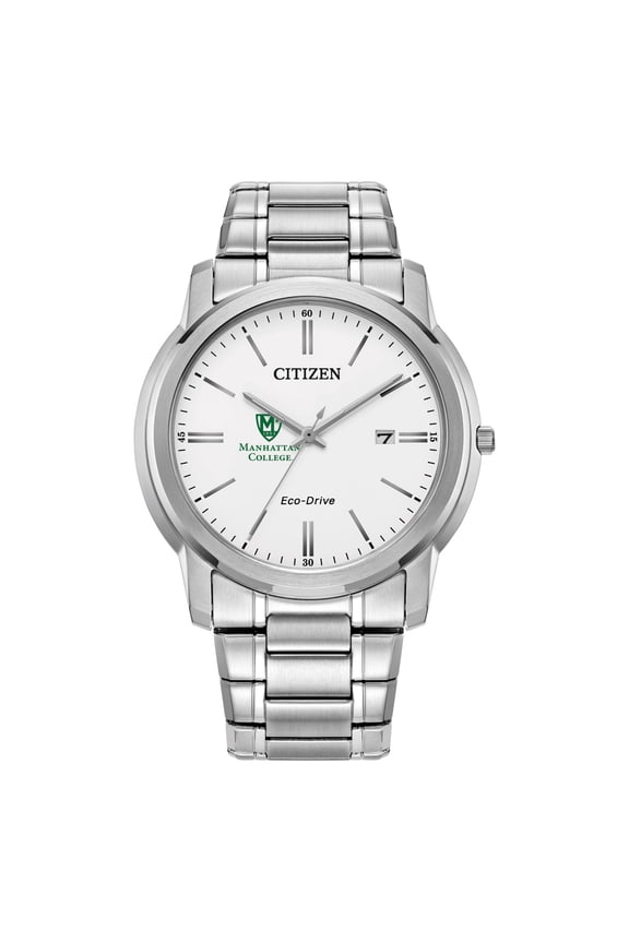 Men's Citizen Watch Silver Manhattan Jaspers Eco-Drive White Dial Stainless Steel Watch