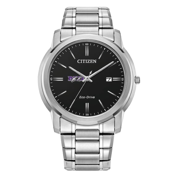 Men's Citizen Watch Silver Niagara Purple Eagles Eco-Drive Black Dial Stainless Steel Watch