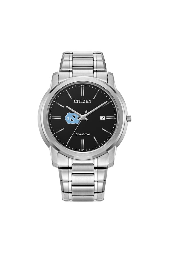 Men's Citizen Watch Silver North Carolina Tar Heels Eco-Drive Black Dial Stainless Steel Watch
