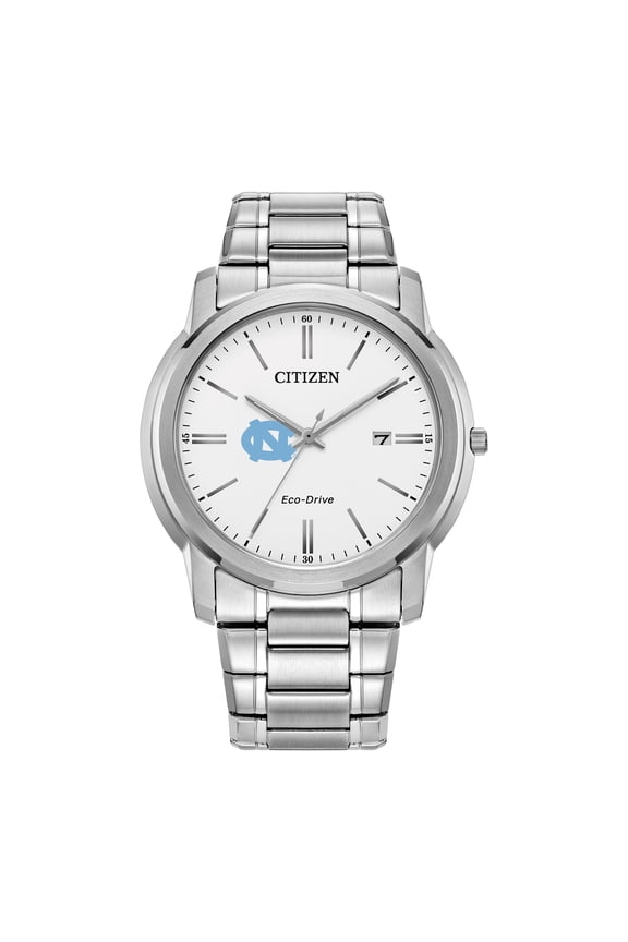 Men's Citizen Watch Silver North Carolina Tar Heels Eco-Drive White Dial Stainless Steel Watch