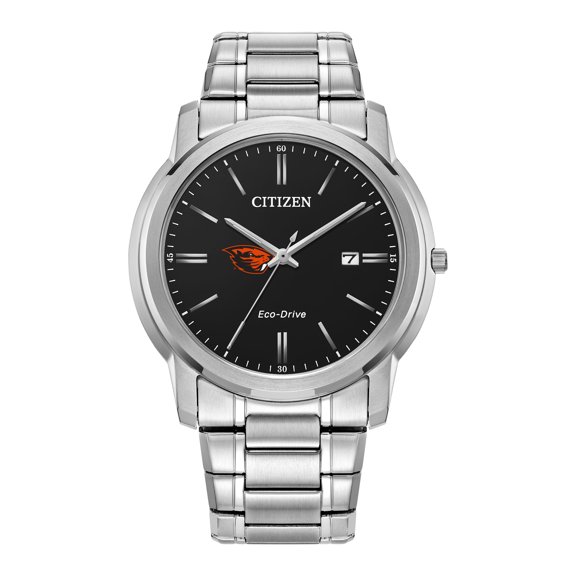 Men's Citizen Watch Silver Oregon State Beavers Eco-Drive Black Dial Stainless Steel Watch