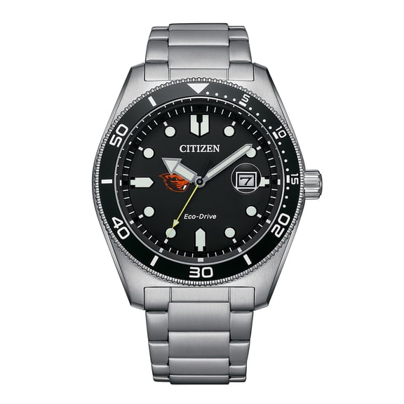 Men's Citizen Watch Silver Oregon State Beavers Eco-Drive Sport Casual Stainless Black Dial Steel Watch