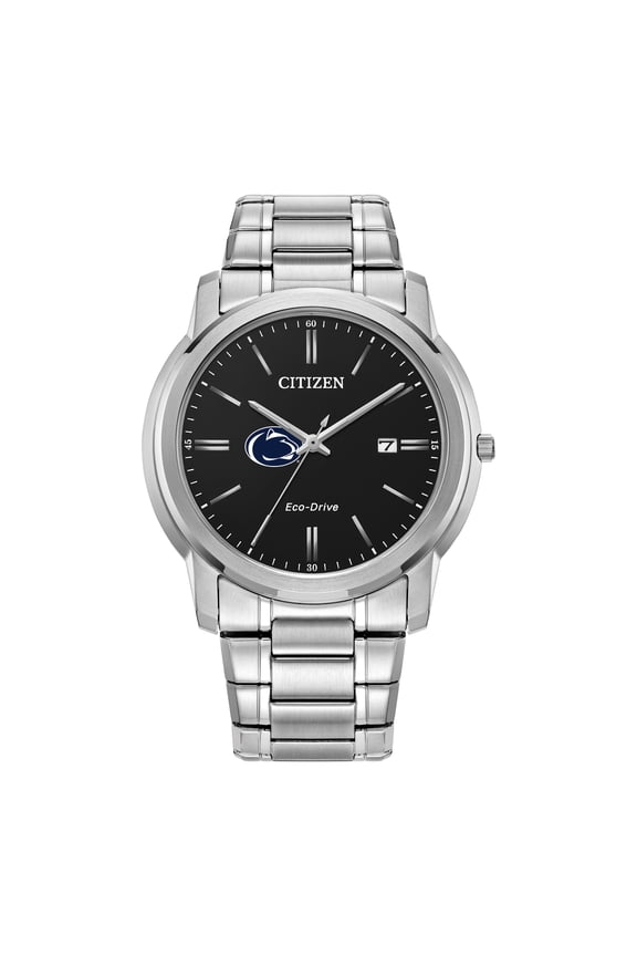 Men's Citizen Watch Silver Penn State Nittany Lions Eco-Drive Black Dial Stainless Steel Watch