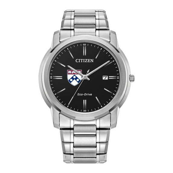 Men's Citizen Watch Silver Pennsylvania Quakers Eco-Drive Black Dial Stainless Steel Watch