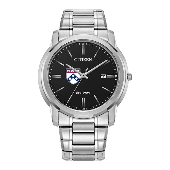 Men's Citizen Watch Silver Pennsylvania Quakers Eco-Drive Black Dial Stainless Steel Watch