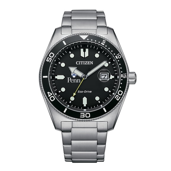 Men's Citizen Watch Silver Pennsylvania Quakers Eco-Drive Sport Casual Stainless Black Dial Steel Watch