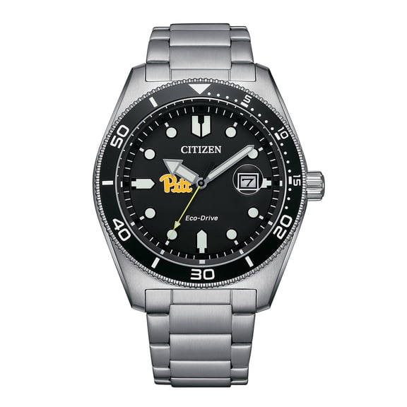 Men's Citizen Watch Silver Pitt Panthers Eco-Drive Sport Casual Stainless Black Dial Steel Watch