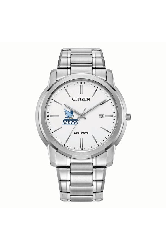 Men's Citizen Watch Silver RWU Hawks Eco-Drive White Dial Stainless Steel Watch