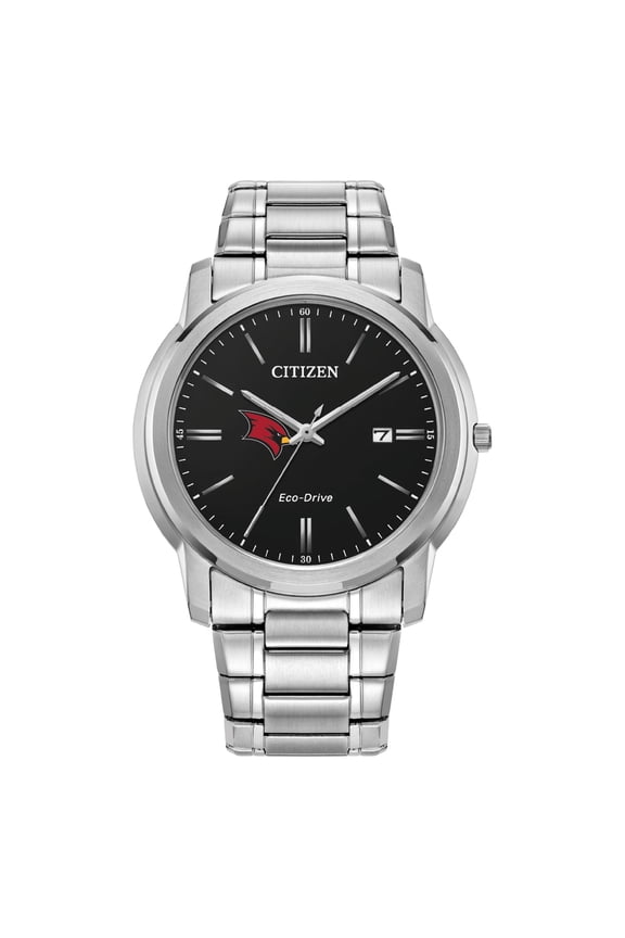 Men's Citizen Watch Silver Saginaw Valley State Cardinals Eco-Drive Black Dial Stainless Steel Watch