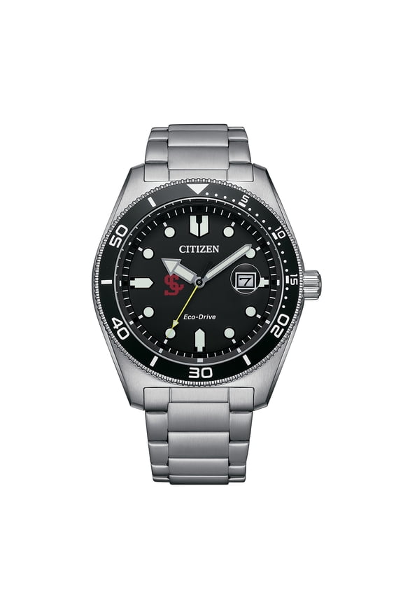 Men's Citizen Watch Silver Santa Clara Broncos Eco-Drive Sport Casual Stainless Black Dial Steel Watch