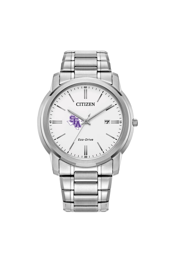 Men's Citizen Watch  Silver Stephen F Austin Lumberjacks Eco-Drive White Dial Stainless Steel Watch