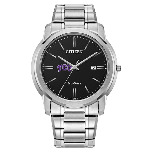 Men's Citizen Watch Silver TCU Horned Frogs Eco-Drive Black Dial Watch