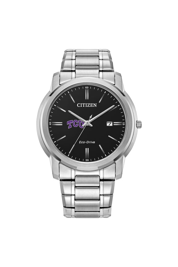 Men's Citizen Watch  Silver TCU Horned Frogs Eco-Drive Black Dial Watch