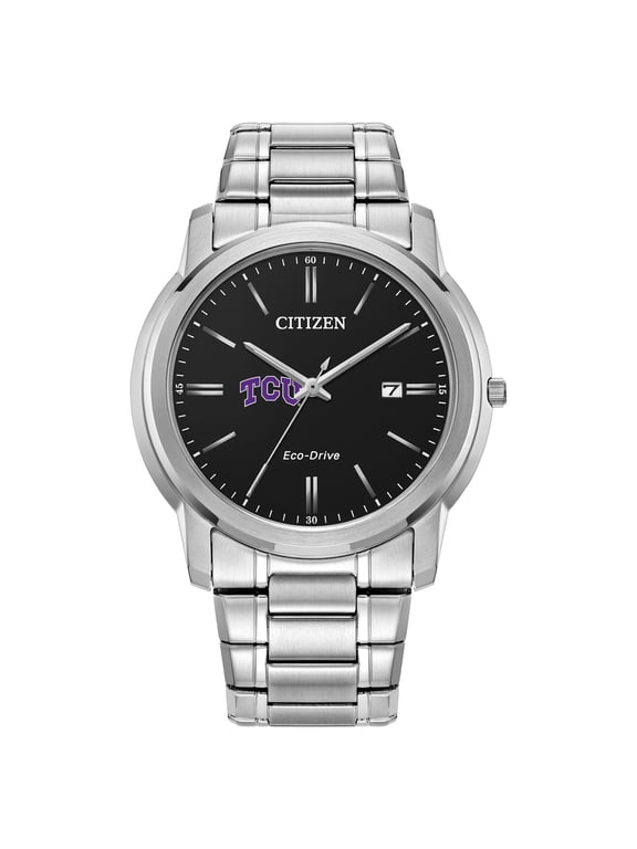 Men's Citizen Watch Silver TCU Horned Frogs Eco-Drive Black Dial Watch
