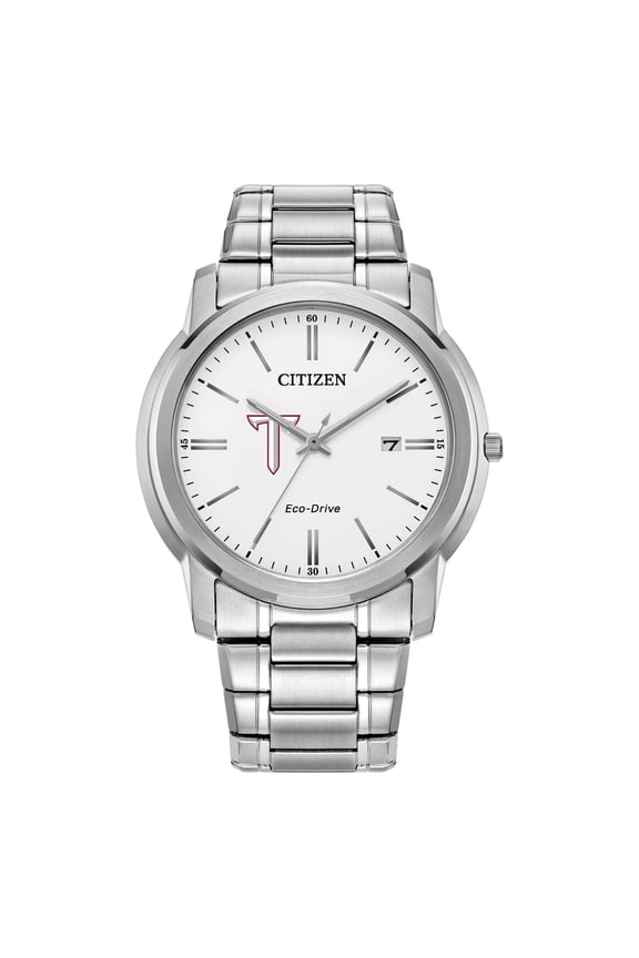Men's Citizen Watch Silver Troy University Trojans Eco-Drive White Dial Stainless Steel Watch